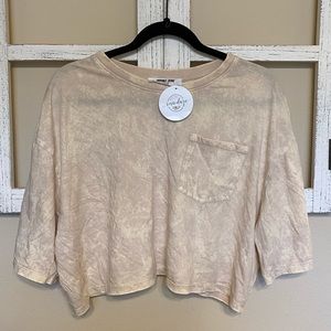 Cream acid wash cropped t shirt